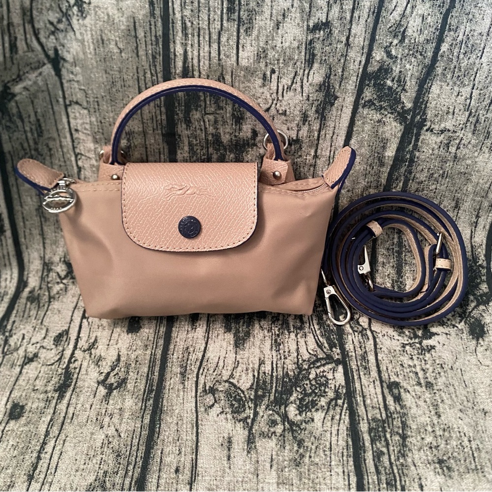 Longchamp Le Pliage Camellia White Short Handle Mini Handbag
